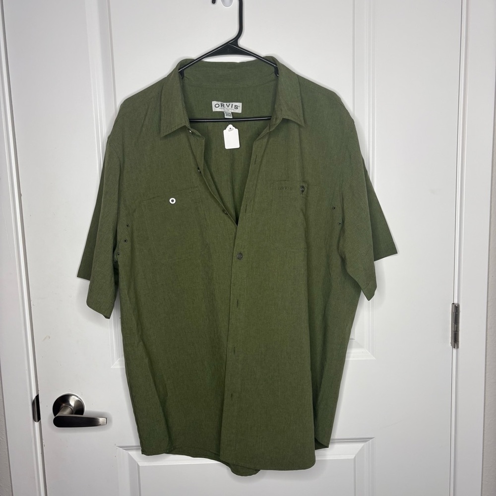 New Orvis Casual Button Down Shirt Army Green Size X-Large